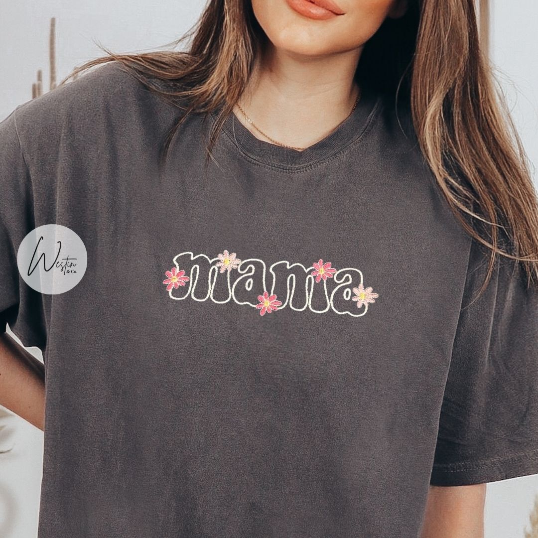 mama floral | embroidered t-shirt | comfort colors