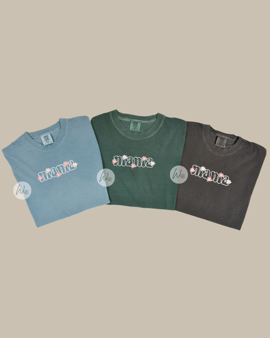 Floral Embroidered Mama Tee – Comfort Colors Shirt (S–2XL)