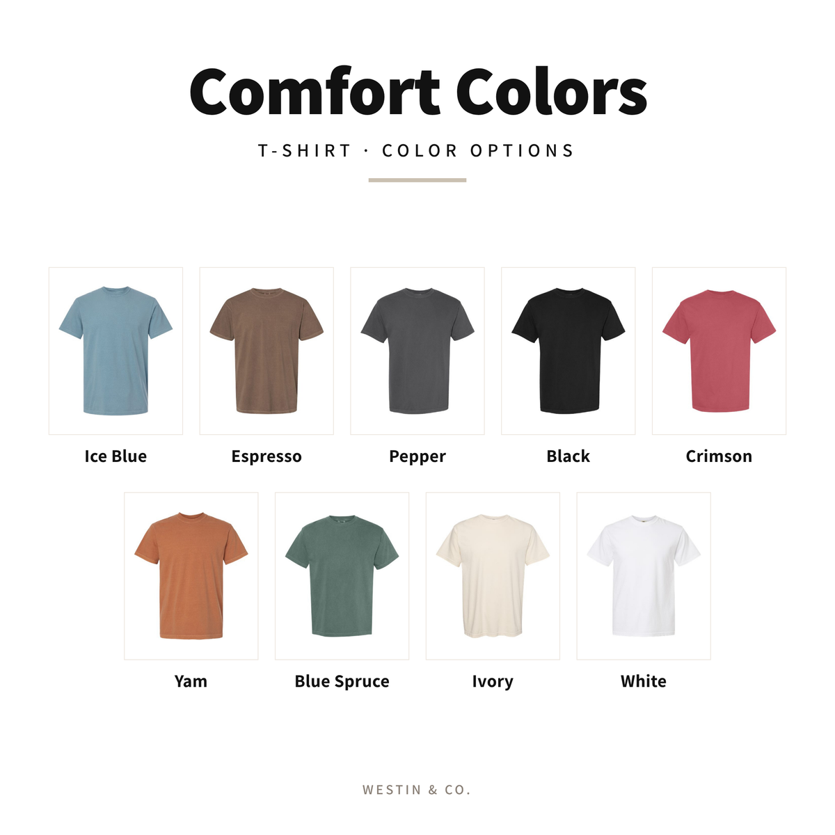 Comfort Colors t-shirt color options