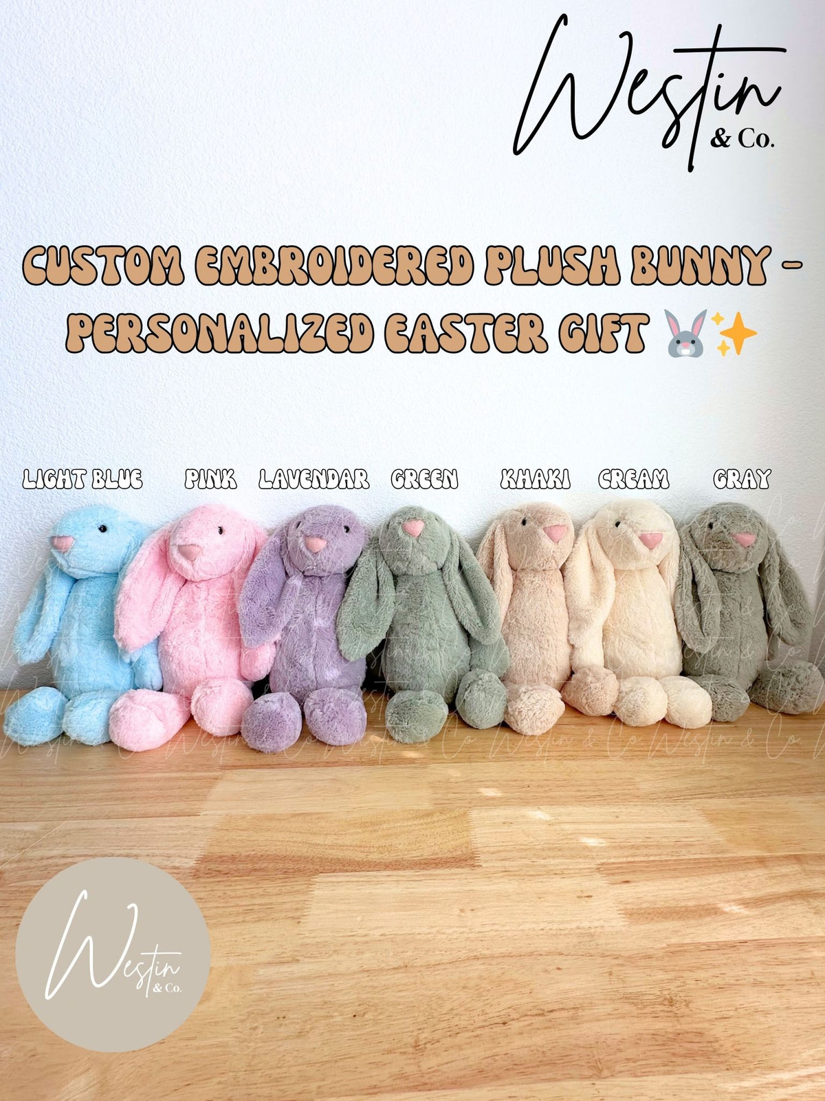 Embroidered plush bunny gift with a child's name