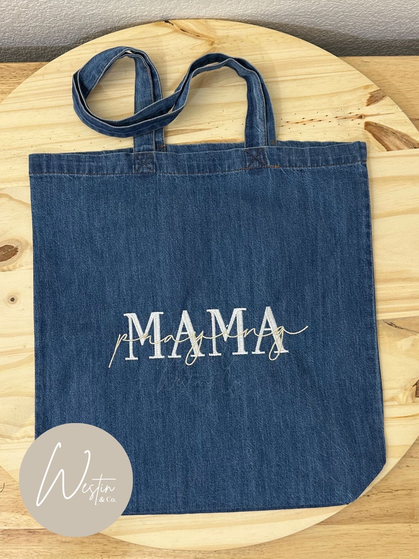 Praying Mama Embroidered Denim Tote | The Market Item