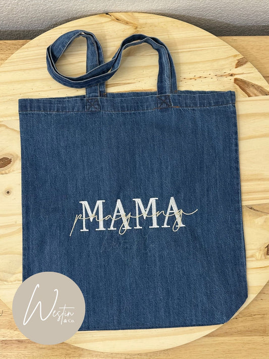 Praying Mama Embroidered Denim Tote | The Market Item