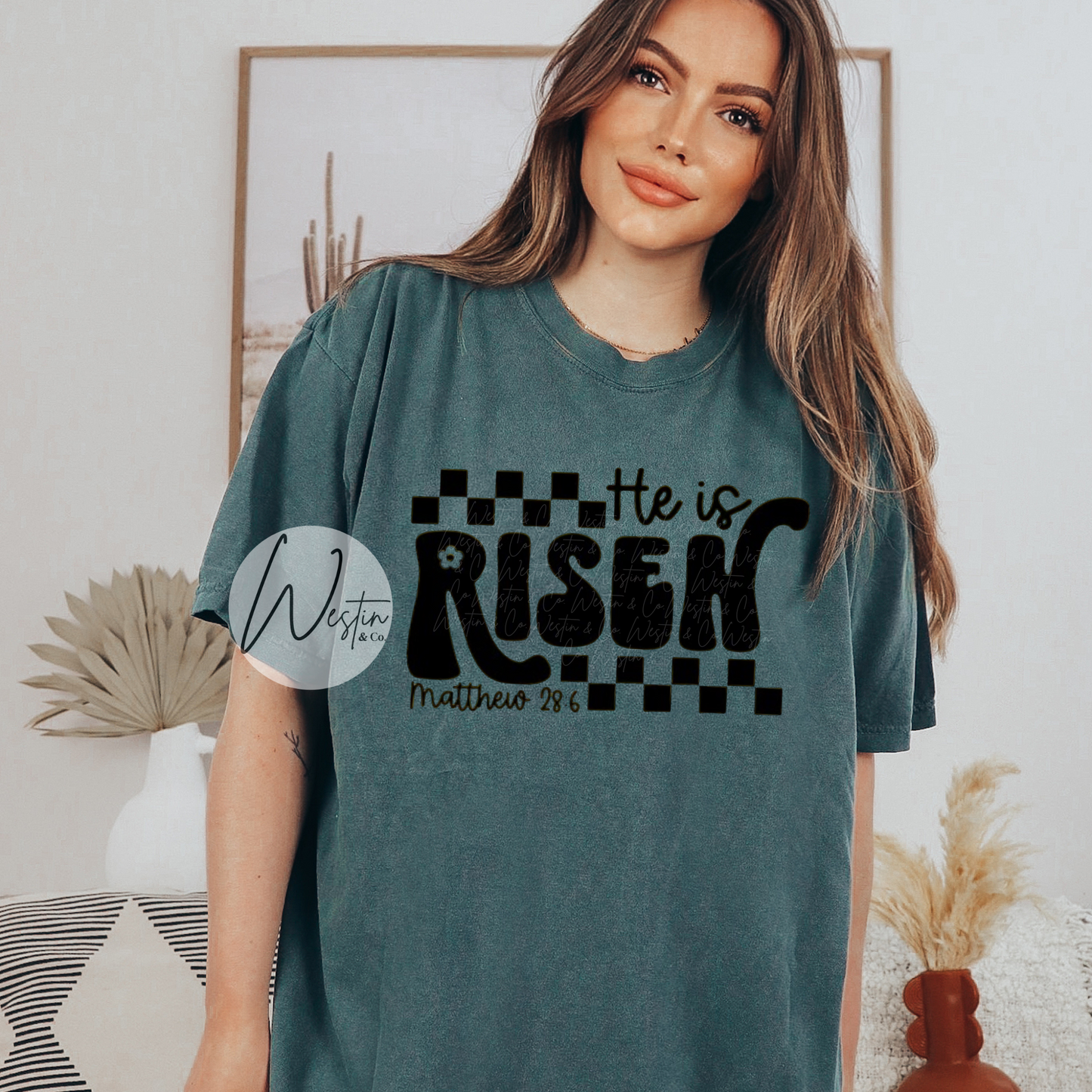 He Is Risen Checkered Tee