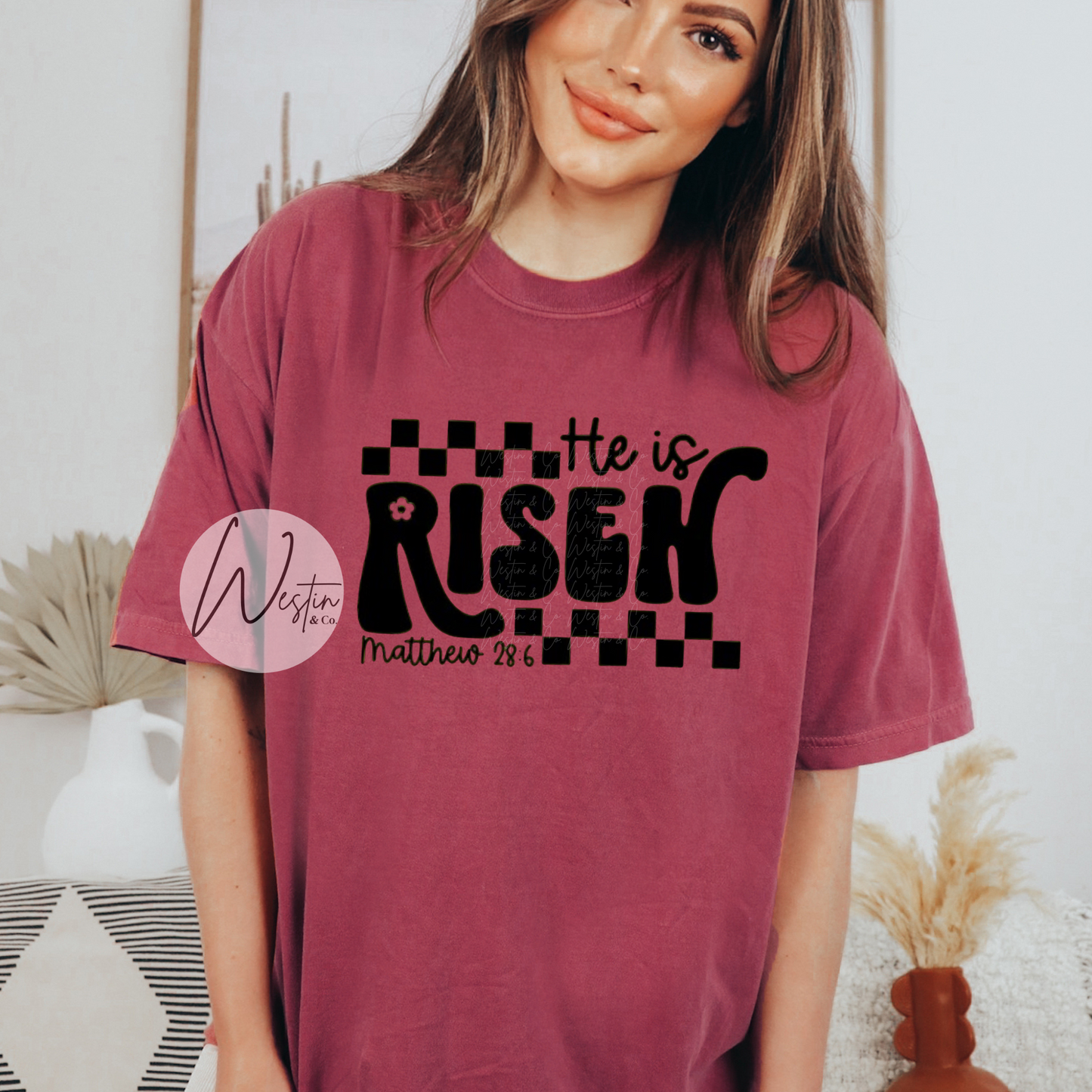 He Is Risen Checkered Tee