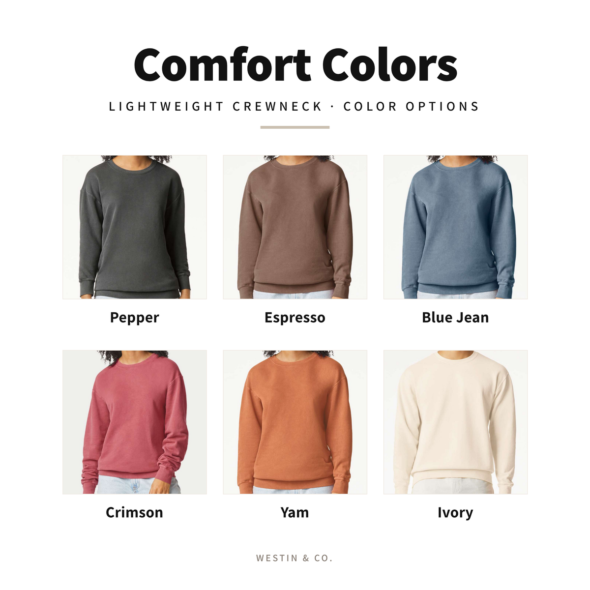 Comfort Colors lightweight crewneck color options