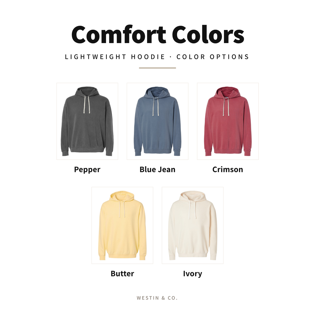 Comfort Colors lightweight hoodie color options