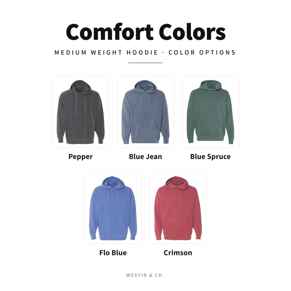 Comfort Colors medium weight hoodie color options
