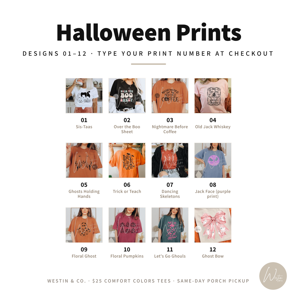 Halloween print designs 01 to 12 with numbers