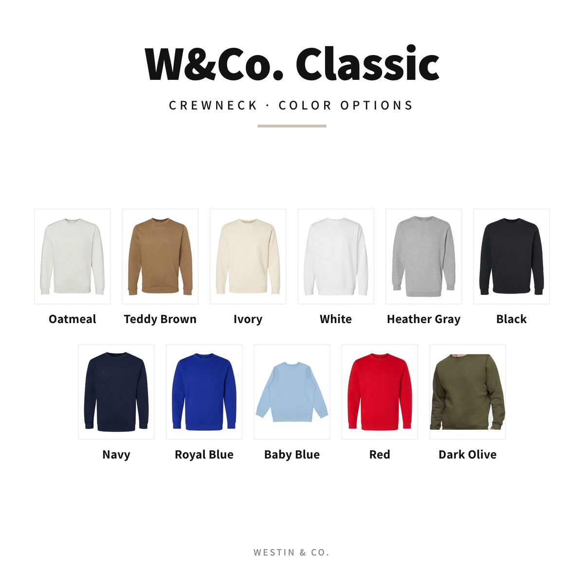 W&Co. Classic crewneck color options