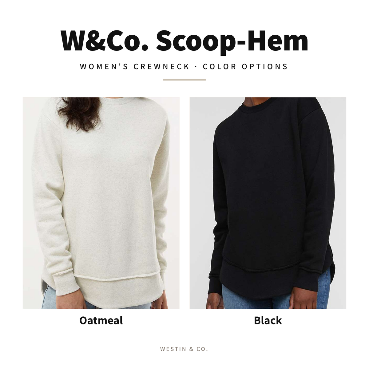 W&Co. Scoop-Hem women's crewneck color options