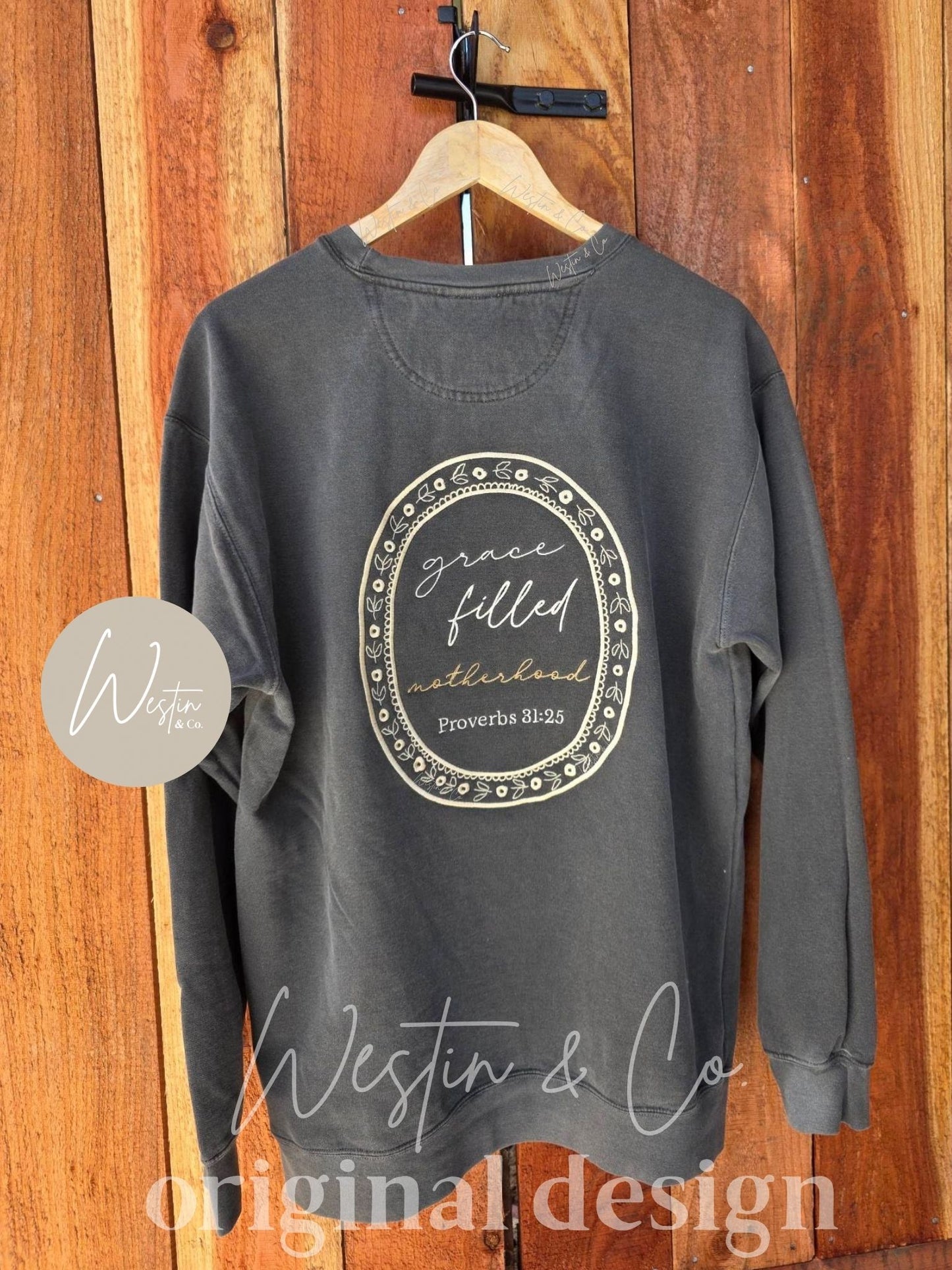 Grace Filled Motherhood Embroidered Crewneck | Comfort Colors